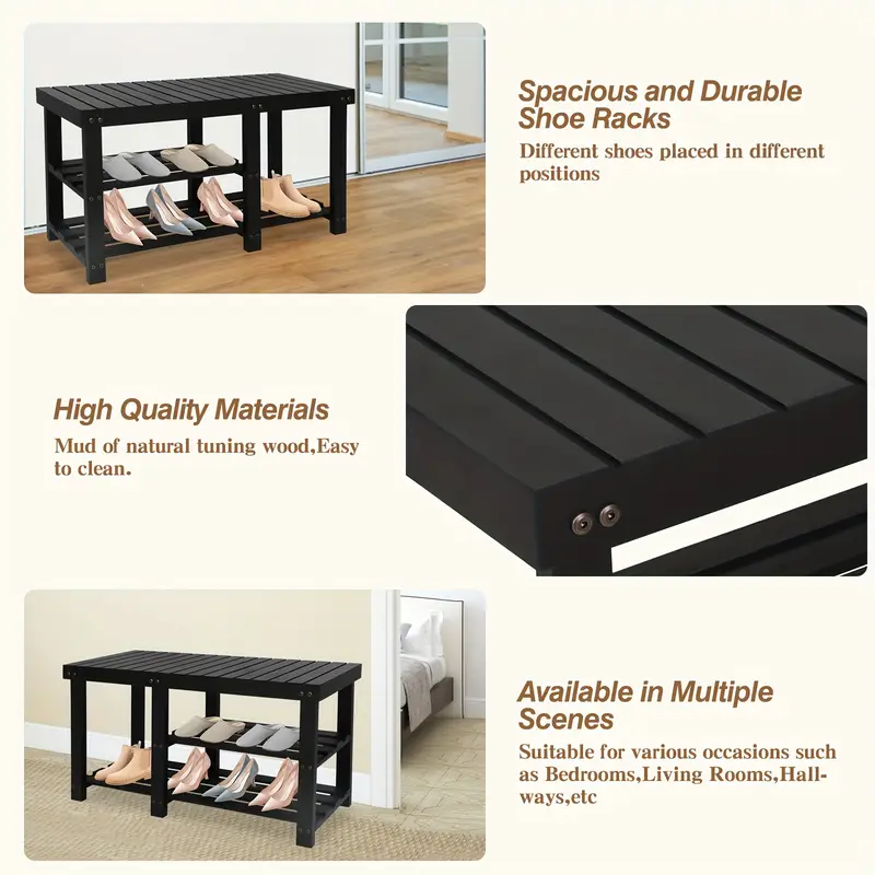 shoe rack bench 3 tier wood shoe bench with boot organizer free standing shoe racks bench storage shoe shelf for entryway hallway bedroom balcony details 1