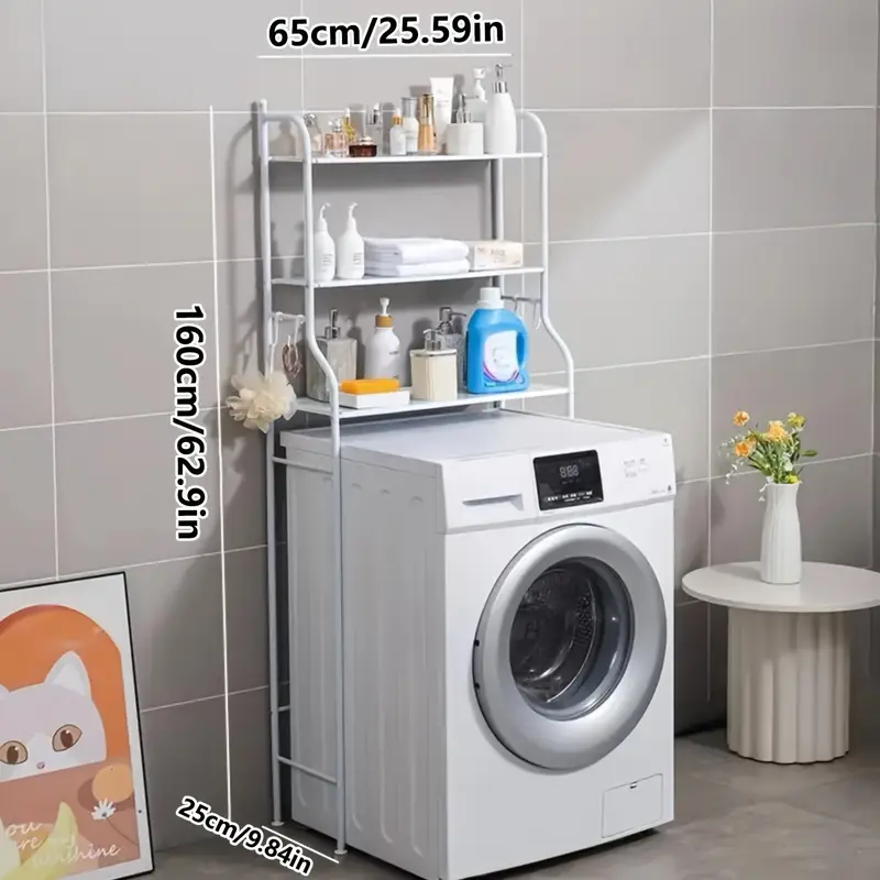 space saving 3 tier bathroom organizer with toilet rack washing machine stand black   mount   hanging rod for laundry and restroom storage details 3