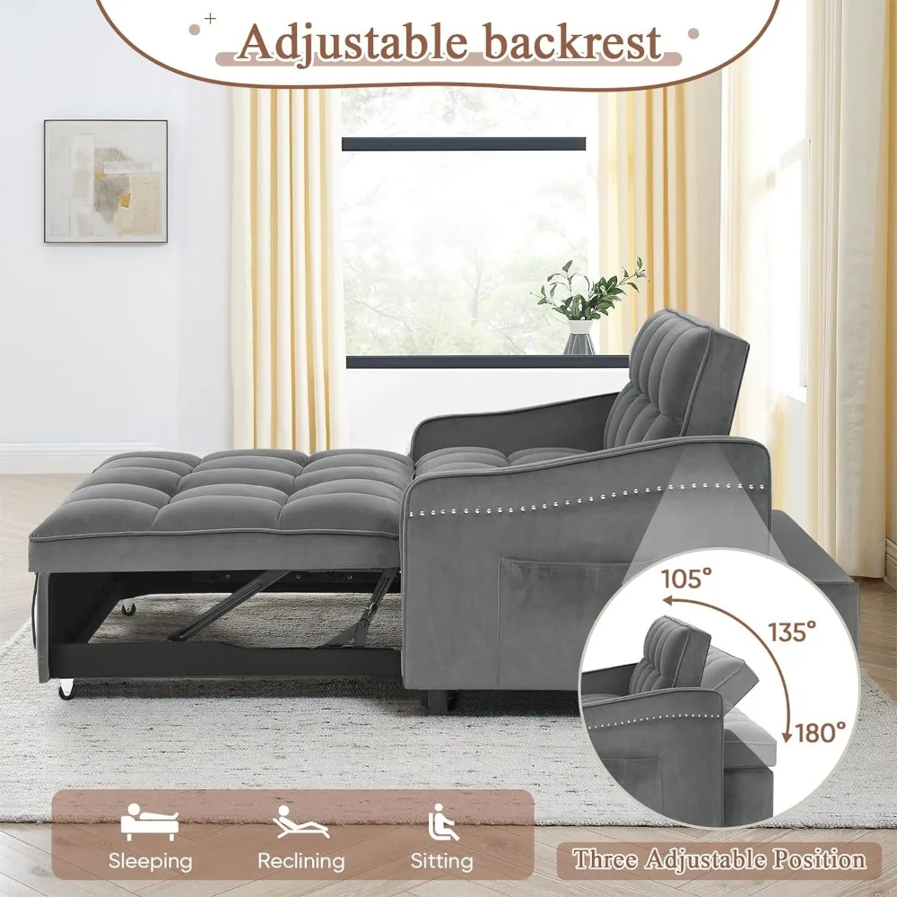 3 in 1 Sleeper Sofa Couch Bed with USB & Type C Port, 52" Small Modern ...