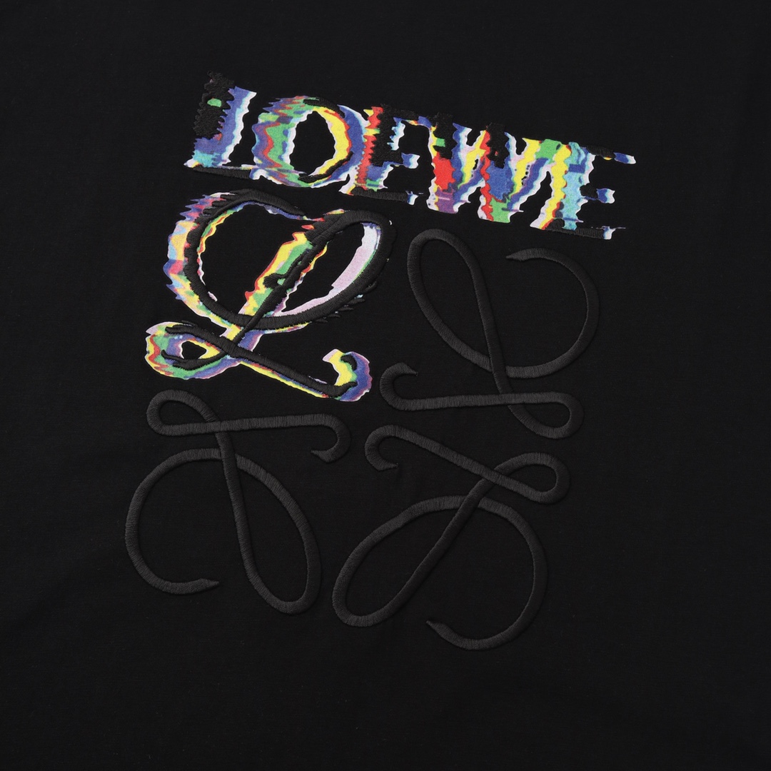 LOEWE羅意威彩繪刺繡短袖黑色印花圖