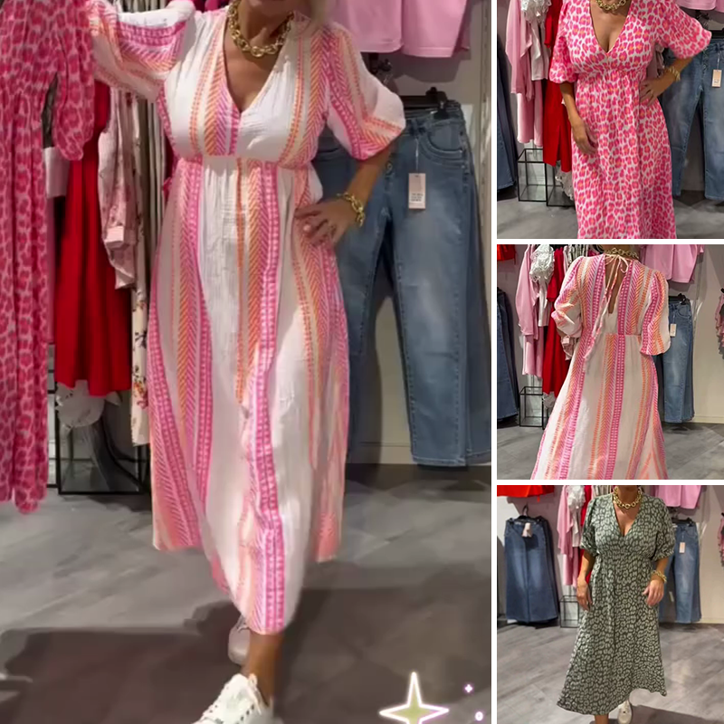 Women's printed V-neck dress