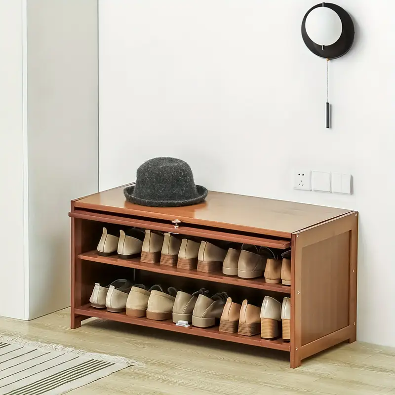   bamboo shoe storage with flip doors free standing shoes shelf organize for 6-  pairs for entryway hallway bedroom living room details 2