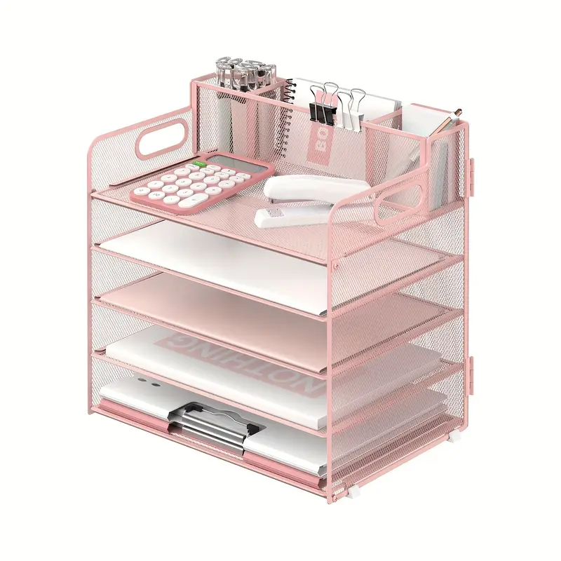 5 tier desk storage rack with handle   pen holders desk organizer with grid paper file sorter office supplies paper tray storage box details 3