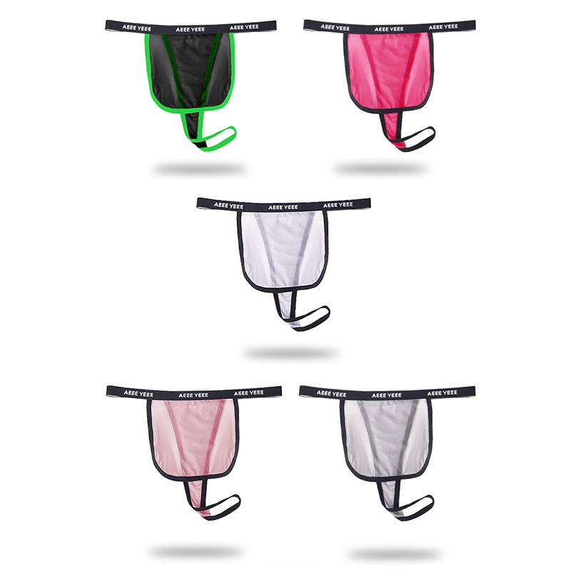 Men's low waist ice silk front strap can be covered with JJ transparent sexy T-type thong