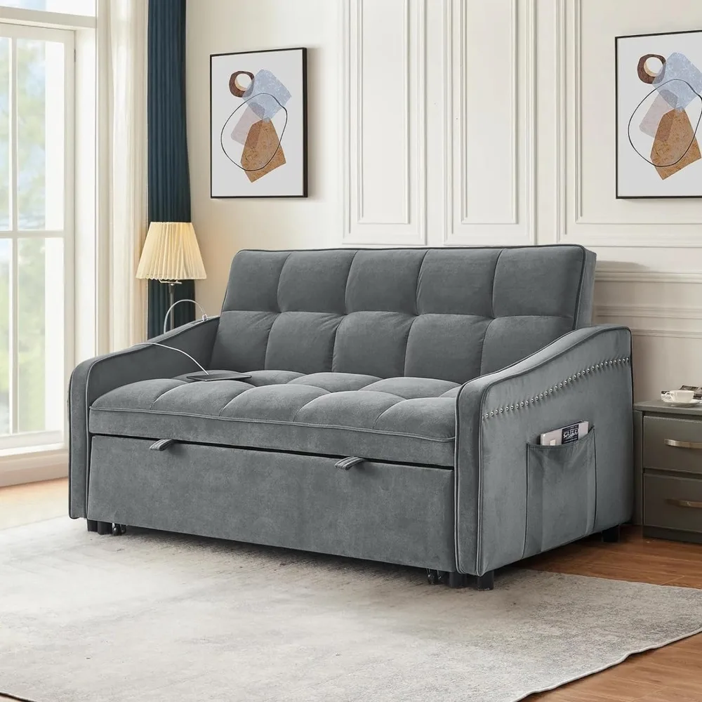 3 in 1 Sleeper Sofa Couch Bed with USB & Type C Port, 52" Small Modern ...