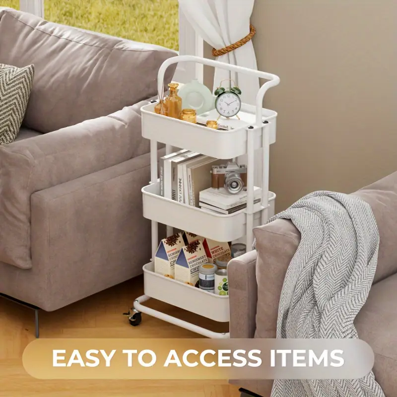   multi purpose 3 layer mobile storage trolley   in metal and   materials storage rack with armrests mobile storage trolley mobile kitchen storage rack suitable for   room office details 4