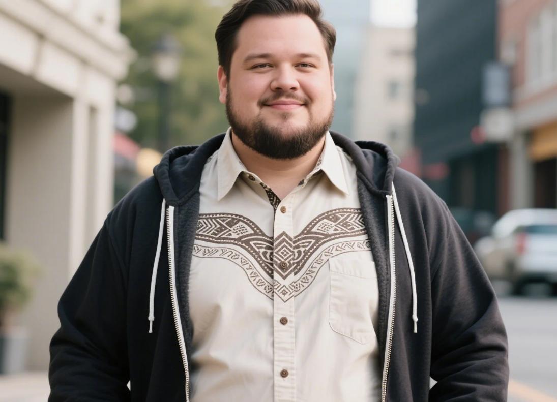 A man layering his Western shirts with mid-sized patterns.
