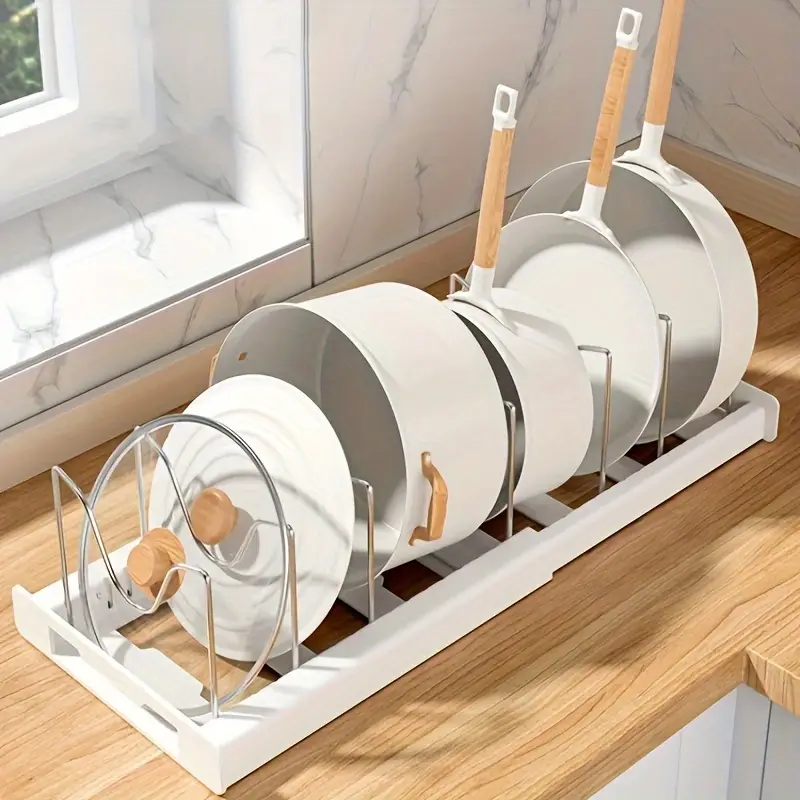1pc adjustable   pot organizer rack for kitchen cabinet - expandable pots and pans organizer with adjustable dividers - home kitchen accessories for   and organization details 0