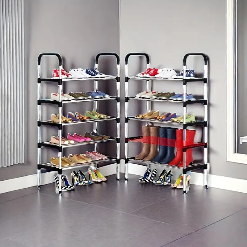 1pc freestanding galvanized steel pipe shoe rack multi layer space saving design for home office entryway storage easy assembly no tools required rental property storage spacesaving rack   metal rack shoe storage organizer details 4