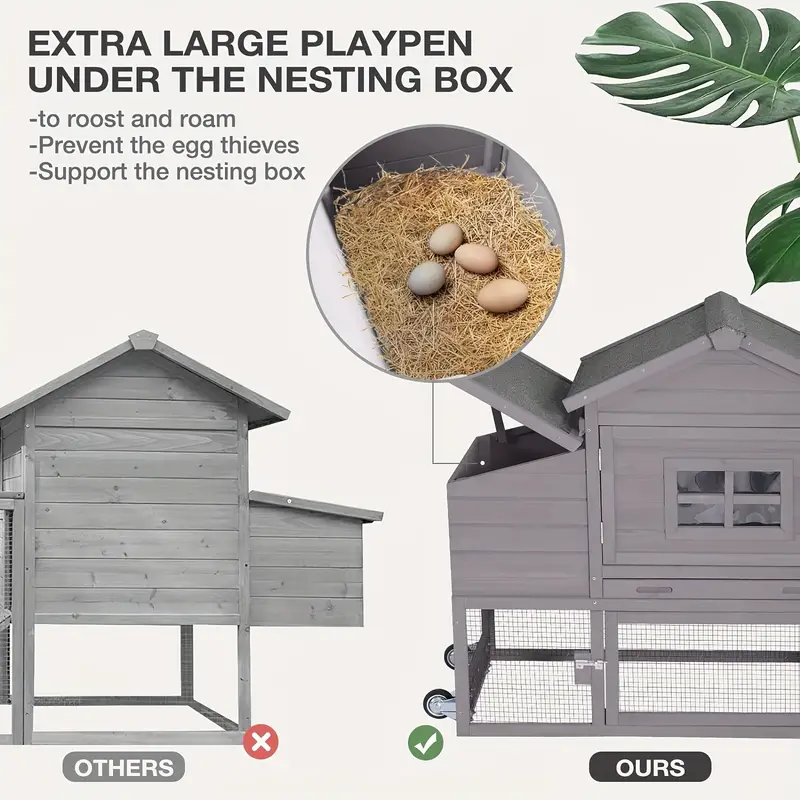 Gallinero expandible   para gallinas para exteriores con ruedas, caja nido, bandeja extra&iacute;ble a prueba de fugas y panel de techo resistente a los rayos UV detalles 0