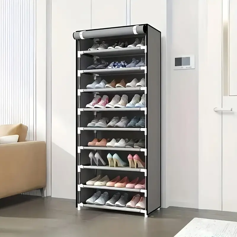 versatile 6 8 10 tier shoe organizer with dustproof cover easy assembly portable storage for 27 35 pairs of sneakers high heels boots ideal for entryway details 1