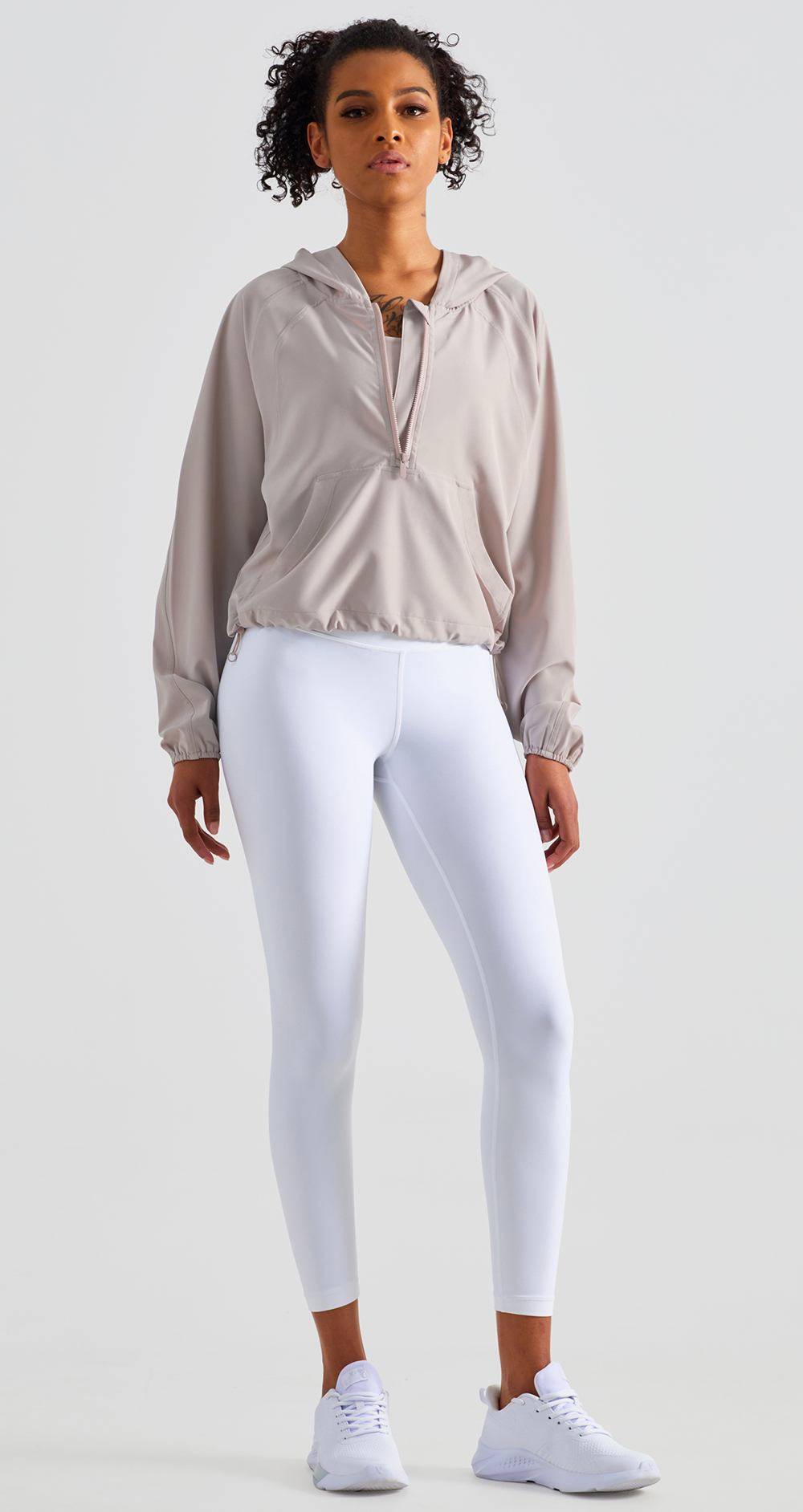 Hergymclothing affordable cropped zip up workout jacket and white yoga leggings