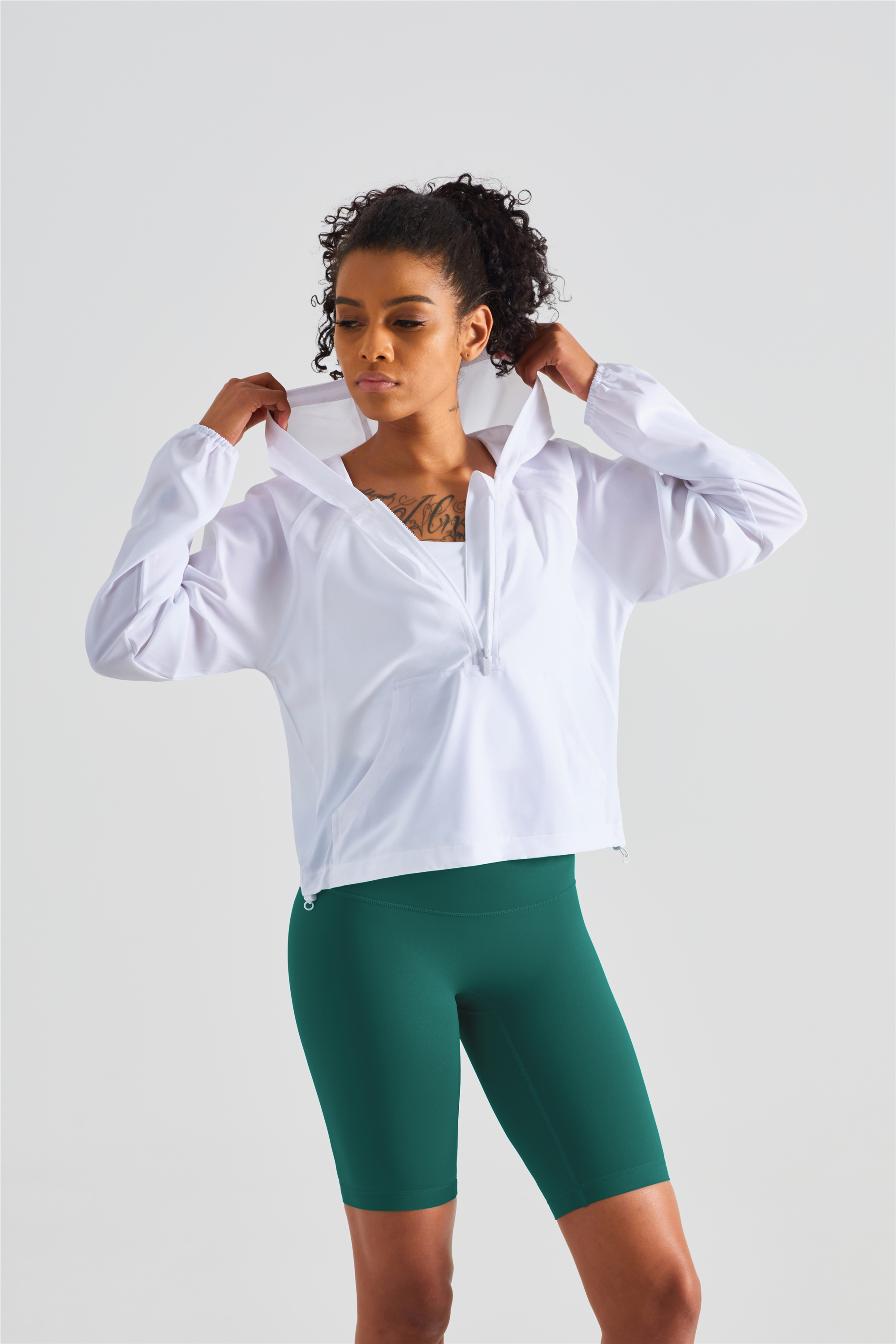 Hergymclothing active sports jacket and dark green yoga leggings