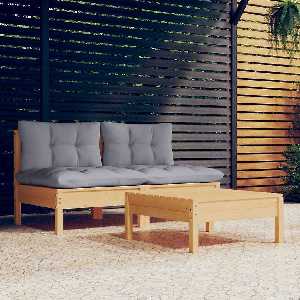 vidaXL 3-tlg. Set da giardino con lettino color grigio Kiefernholz