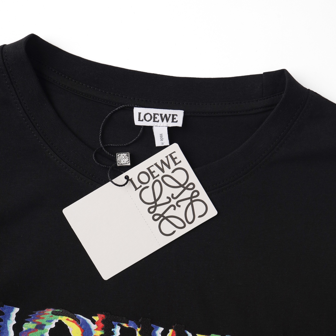 LOEWE羅意威彩繪刺繡短袖黑色領口圖
