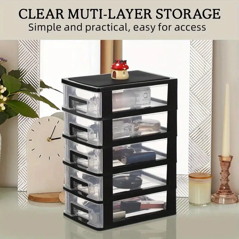 versatile 5 tier plastic storage cabinet with drawers waterproof dustproof organizer for home office black transparent portable shelf trunks details 0