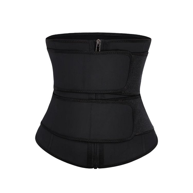 Black Latex Double Belt Waist Trainer Plus Size 7 Steel Bones Curve Shapewear