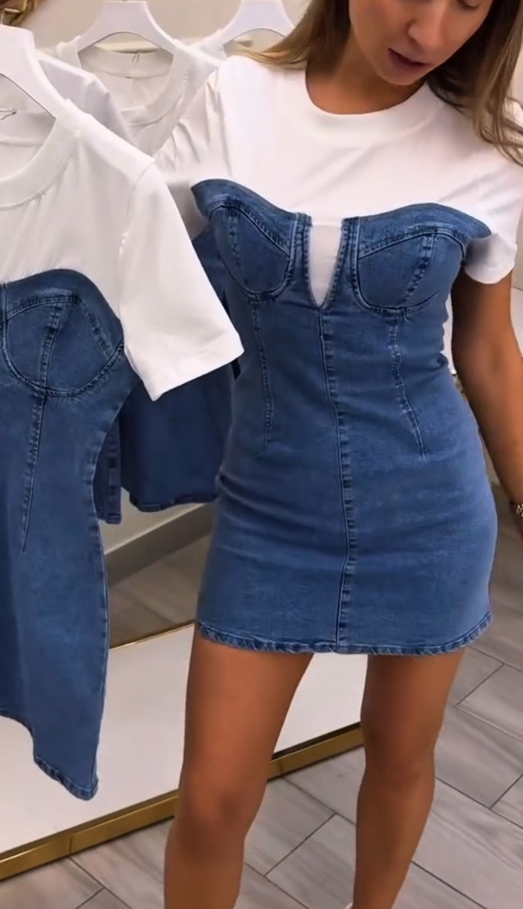 🌟Women's Round Neck Denim Skirt