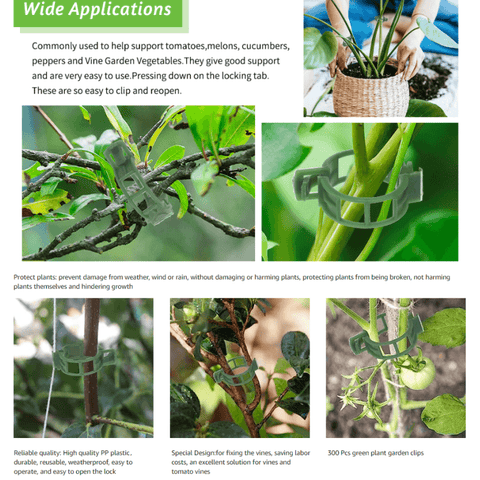 100 pcs plant support clips,plant clips for climbing plants tomato garden vine clips for supporting vegetables plants stalks,vines,climbing plant tomato trellis clips (white, green)