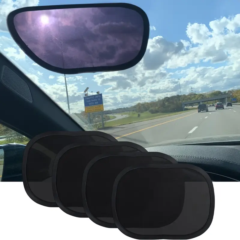 2 4pcs miniature static cling car window shades removable oval nylon mesh     for side driver windows black frame   remove reduces eye   enhances driving   driving   enhancement suction cup attachment flexible window cover sun visor for car details 1