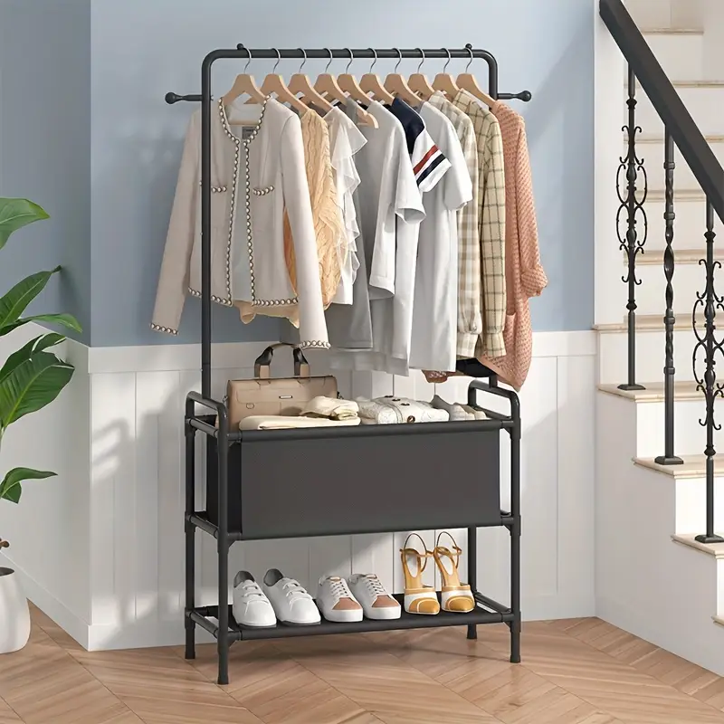 1pc clothing rack with storage bag 3 in 1 garment rack non woven shelves for shoes clothes rack for bedroom hallway entryway details 2