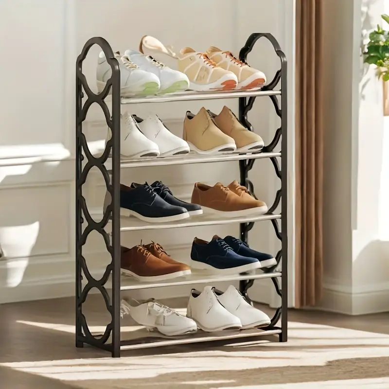 1pc five story simple vertical shoe rack 8 6mm metal steel pipe and thickened plastic side panel toiletries storage rack living room bathroom bedroom     scattered item storage shoe rack   portable details 5