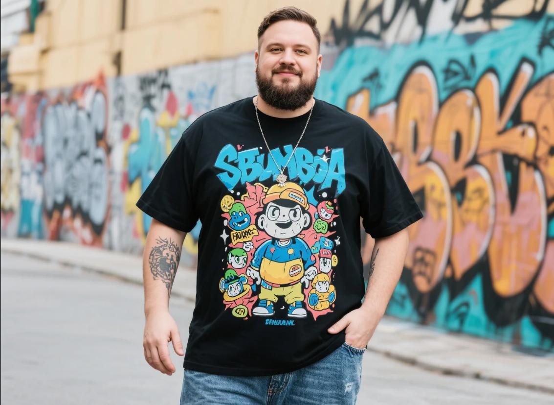 Cartoon-themed streetwear for big and tall men