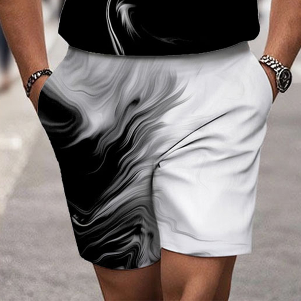 Men's Fashion Casual Round-Neck Geometric Printed Short-Sleeved Two-Piece Set