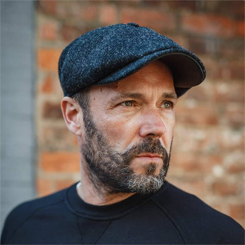 PEAKED CAPS Genuine Scottish Harris Tweed 8 Panels Man Cap Wool Large Crown BLACK praxisvantriet.ch