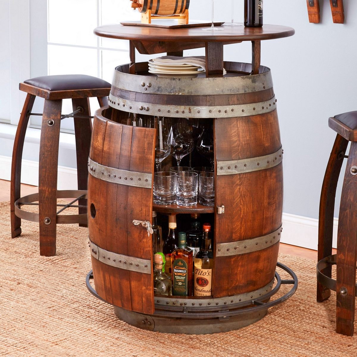 Ultimate Wine Barrel Table has hidden storage inside Ultimate Wine Barrel Table has hidden storage inside