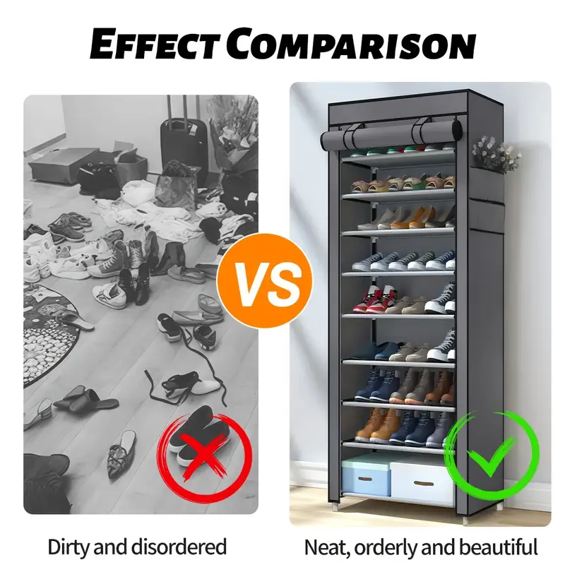 versatile 6 8 10 tier shoe organizer with dustproof cover easy assembly portable storage for 27 35 pairs of sneakers high heels boots ideal for entryway details 8