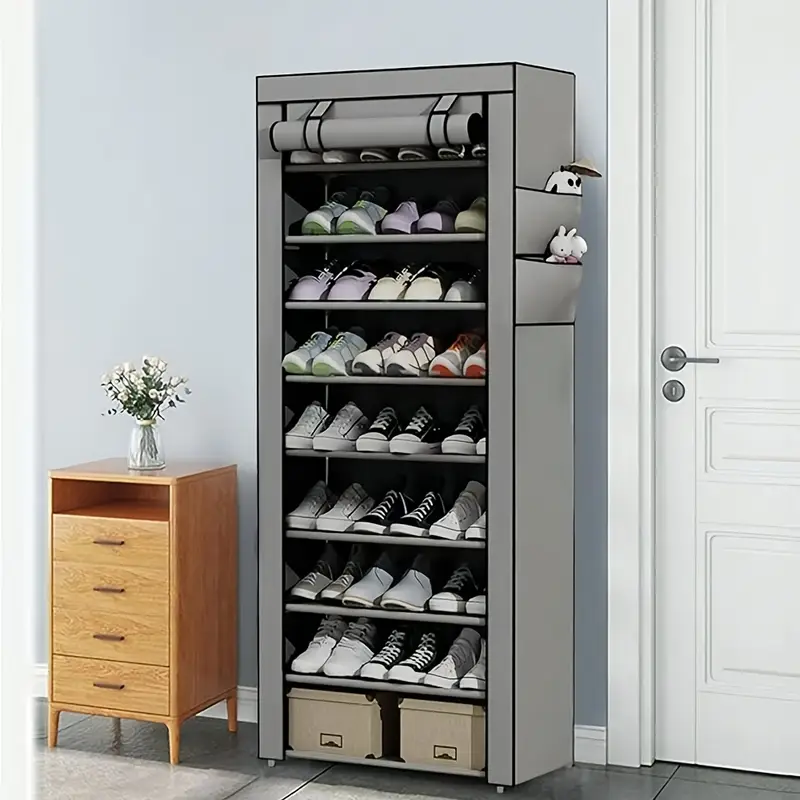 versatile 6 8 10 tier shoe organizer with dustproof cover easy assembly portable storage for 27 35 pairs of sneakers high heels boots ideal for entryway details 4