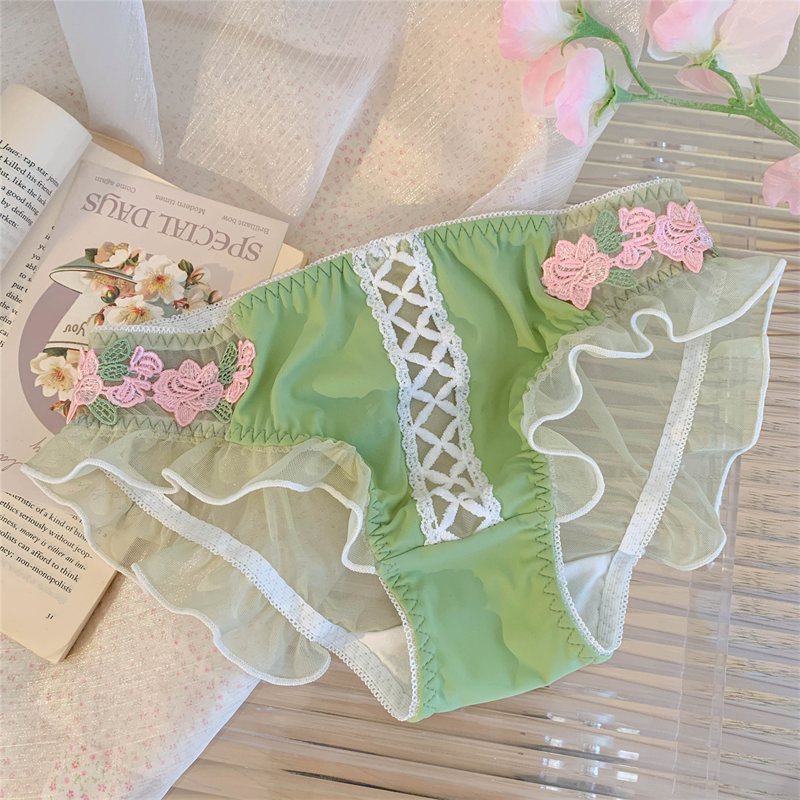 Embroidered sweet low waist hollow sexy panties