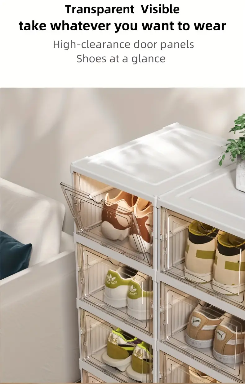 6 layer foldable shoe box foldable shoe rack collapsible storage box   to15 free standing bins stackable plastic tote with lids organizing installation free clear dustproof 6 layers closet organization systems closet organizers and storage details 6