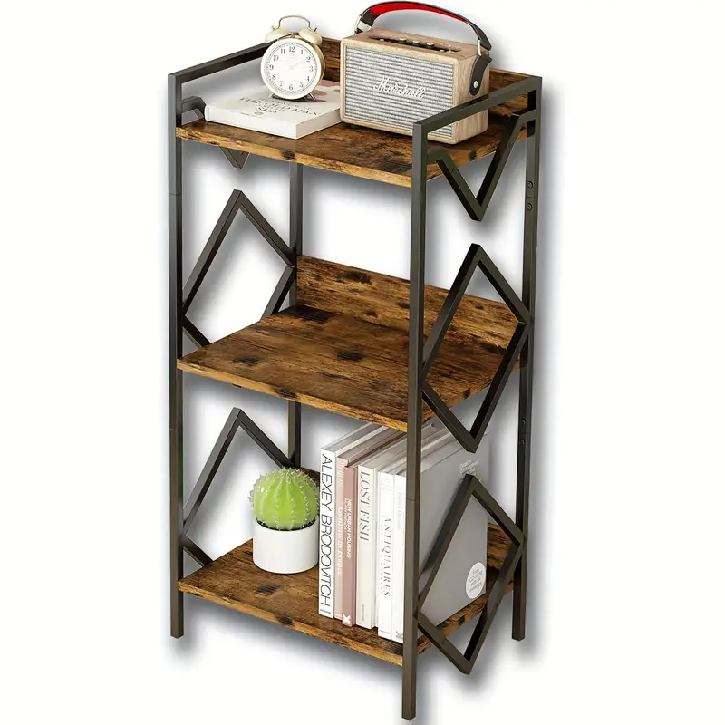 modern minimalist 3 tier black metal bookshelf with wood accents space saving design for office living room bedroom holds books plants and decor sturdy support easy assembly bookshelf decorations standing shelf details 0