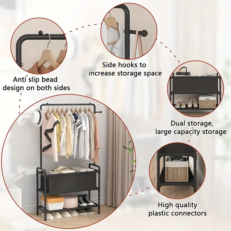 1pc clothing rack with storage bag 3 in 1 garment rack non woven shelves for shoes clothes rack for bedroom hallway entryway details 5