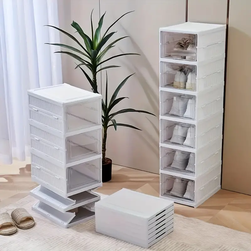 6 layer foldable shoe box foldable shoe rack collapsible storage box   to15 free standing bins stackable plastic tote with lids organizing installation free clear dustproof 6 layers closet organization systems closet organizers and storage details 0