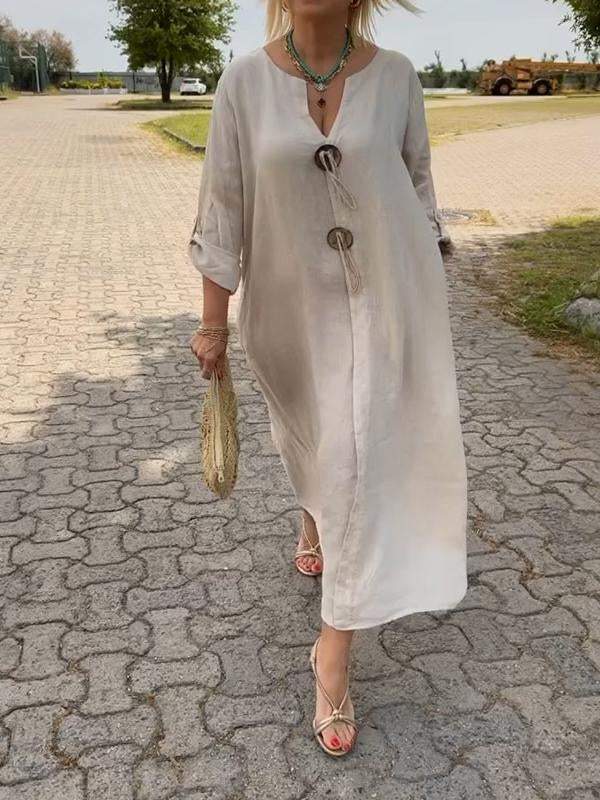 🎁👗Cotton and linen dress with a V-neck