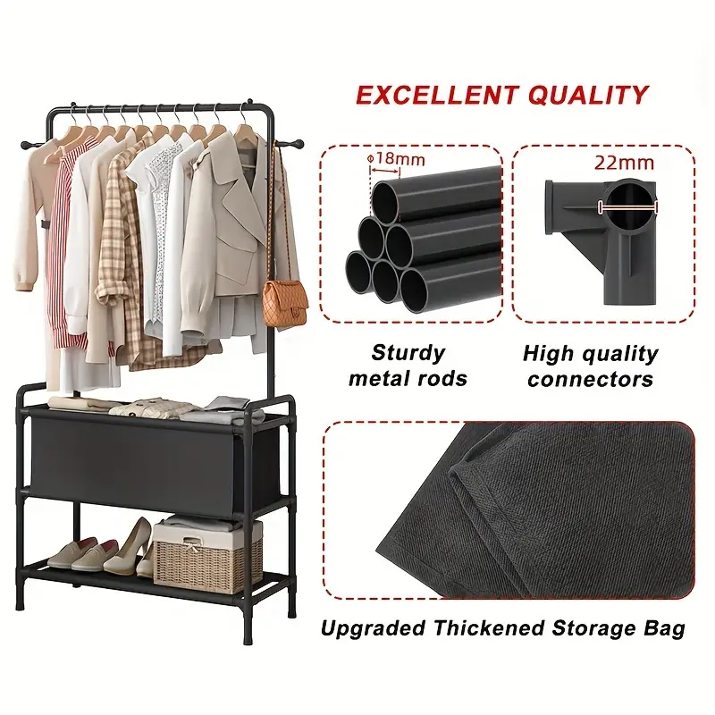 1pc clothing rack with storage bag 3 in 1 garment rack non woven shelves for shoes clothes rack for bedroom hallway entryway details 6