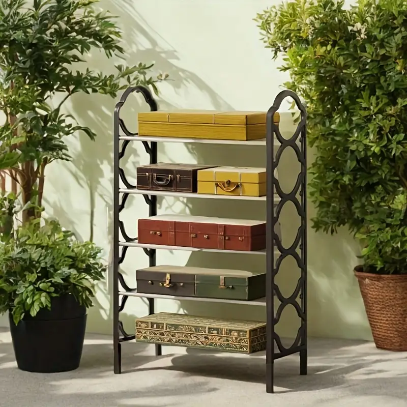1pc five story simple vertical shoe rack 8 6mm metal steel pipe and thickened plastic side panel toiletries storage rack living room bathroom bedroom     scattered item storage shoe rack   portable details 6
