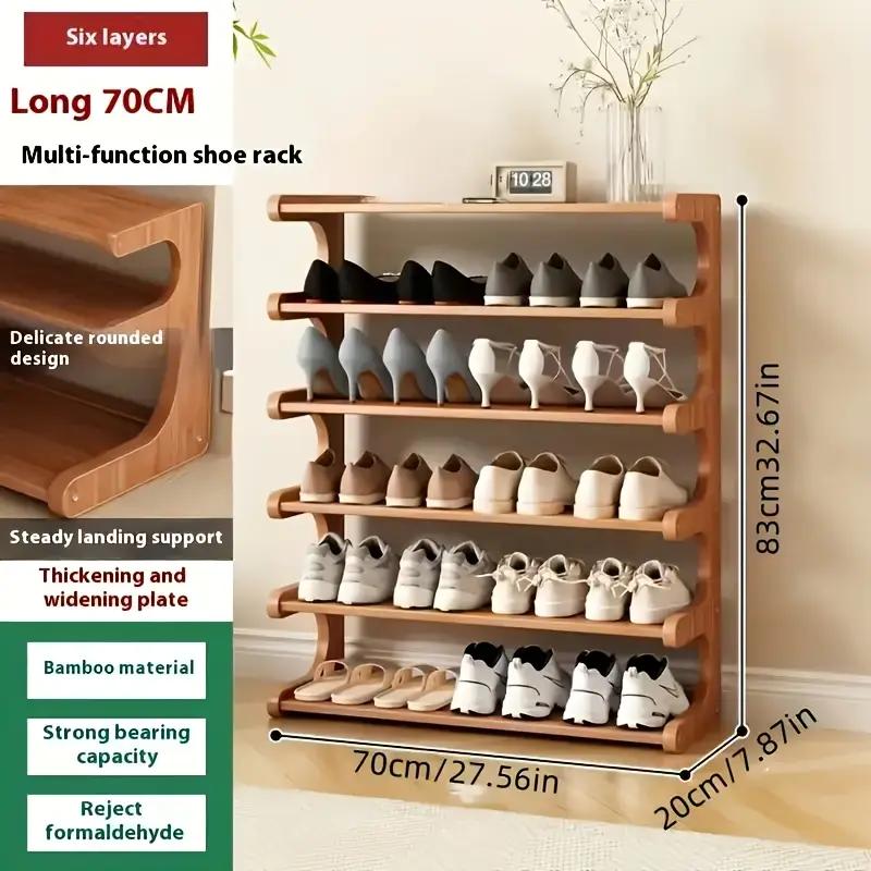 1pc   bamboo shoe rack multi layer freestanding storage rack wood grain   is suitable for   and entrance easy to assemble brown details 0