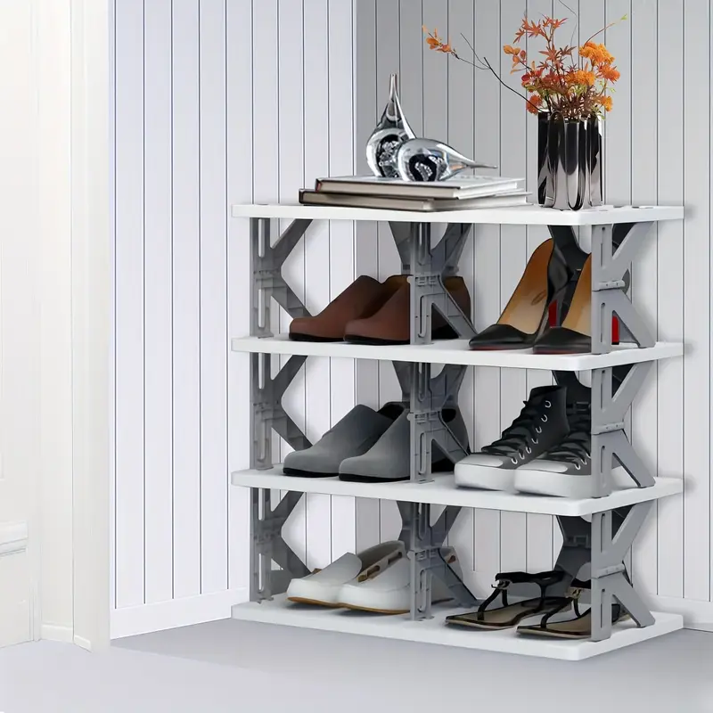 space saving 3 4 5 6 tier foldable shoe rack organizer no plastic to 20kg bedroom entryway closet living room hallway white details 6