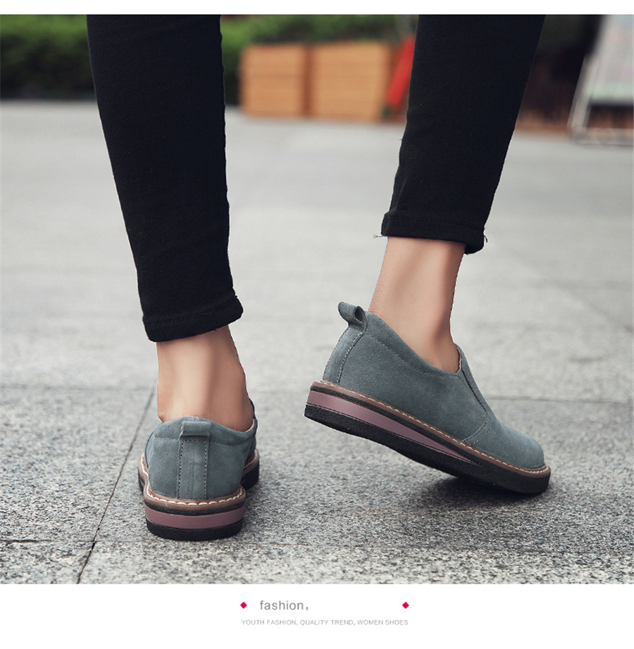 STS BRAND 2019 New Spring Women Flats Sneakers Suede Leather Round Toe Shoes Casual Shoes Women Slip On Flat Loafers Fazz Oxford (16)