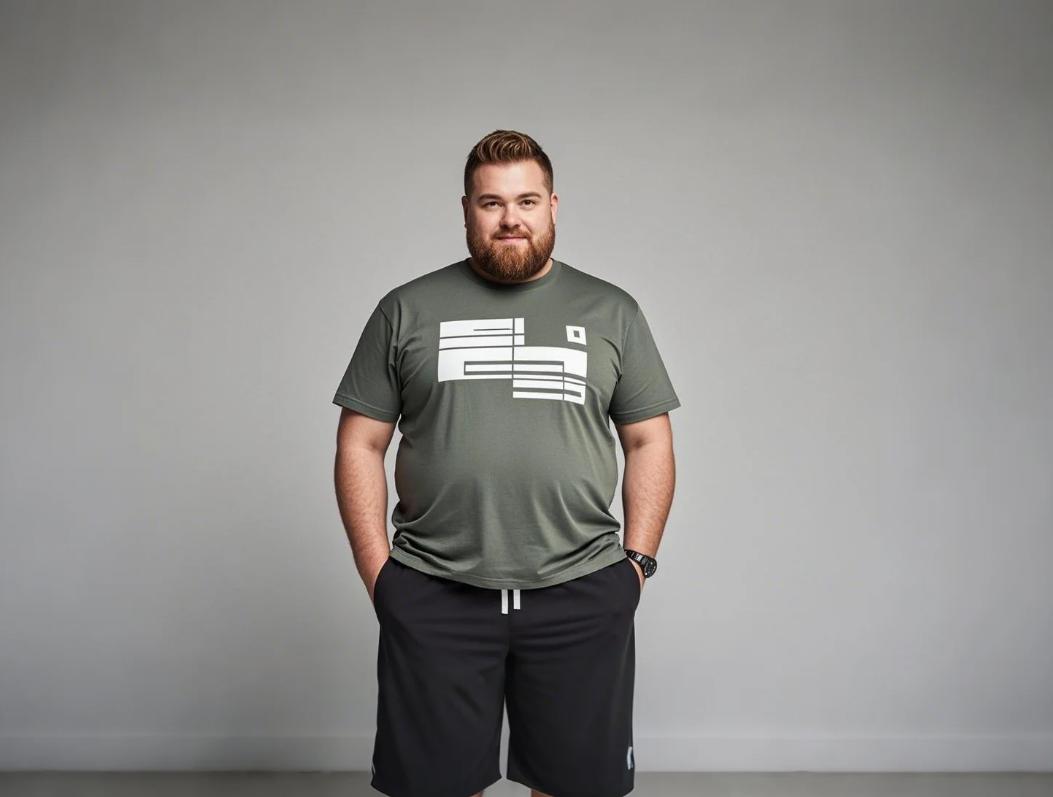 A big and tall men wearing 2-piece set.