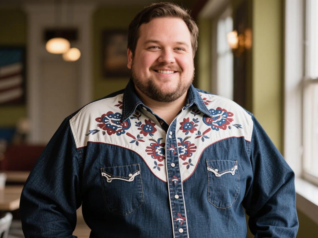 A man wear Western long-sleeve shirt with yoke