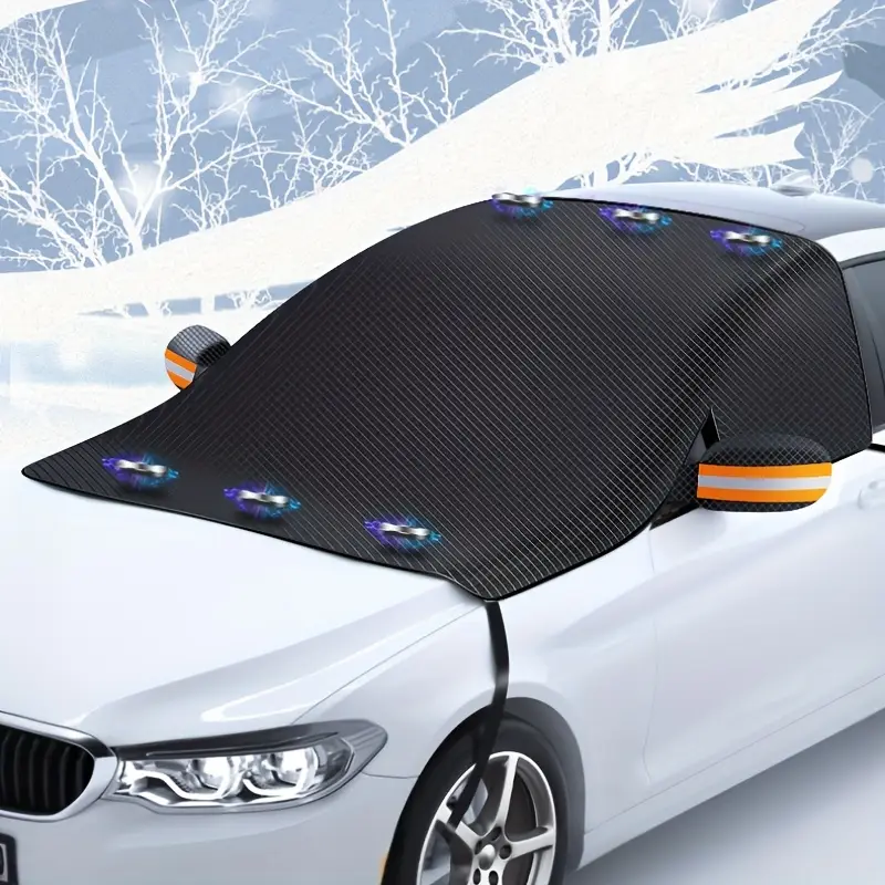 1  car half cover black with orange green accents rainproof sun blocking heat insulating thick polyester front sunshade ideal for   details 5