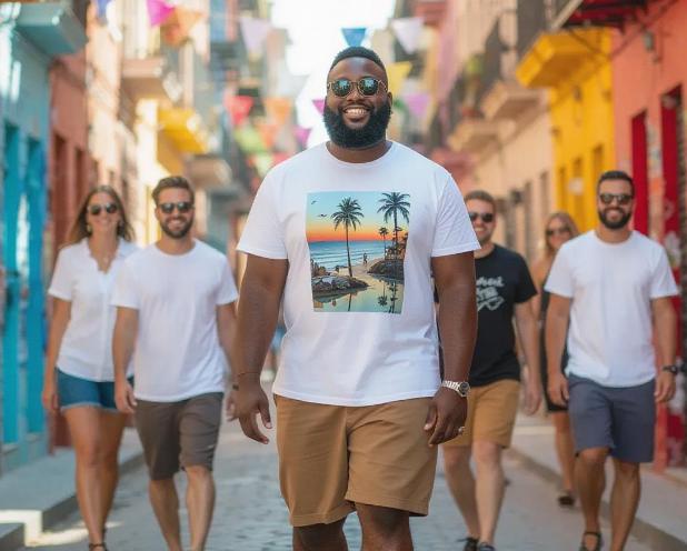 A big and tall men walking in short sets