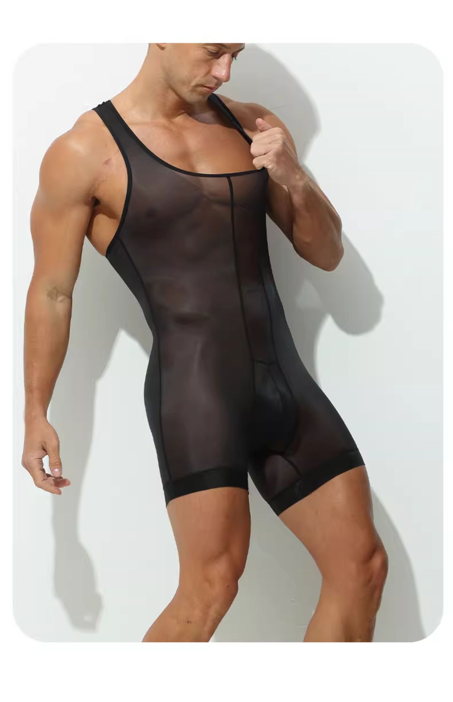 Men's Ice Silk Sexy Transparent Ultra-thin Breathable Bodysuit