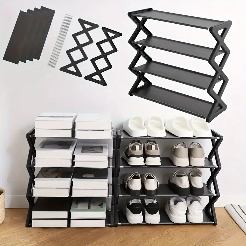 4 tier minimalist metal shoe rack space saving sneaker organizer easy assembly   design for entryway bedroom dorm   decor black metal shoe shelf with x shaped frame bedroom shoe storage minimalist shoe rack   metal details 0