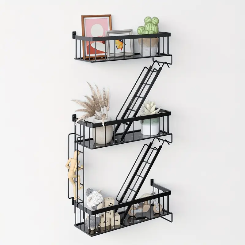 1 set of   staircase shaped storage racks fire escape     metal decorative racks with screwdrivers and screws rusting   for bedrooms home decoration christmas decoration black multiple sizes floating shelves details 0